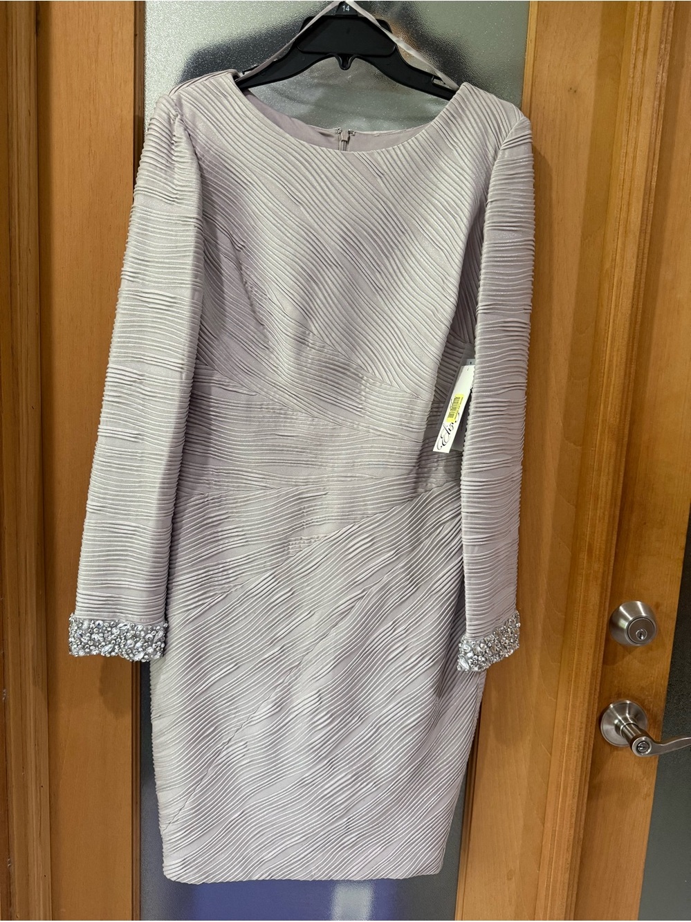 Eliza J Textured Cocktail Dress Rhinestones Beige / Gray Greige - Size 14